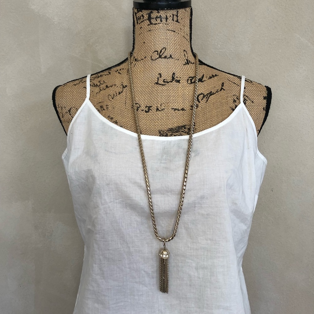 Ann Taylor long tassel and cubic zirconium necklace